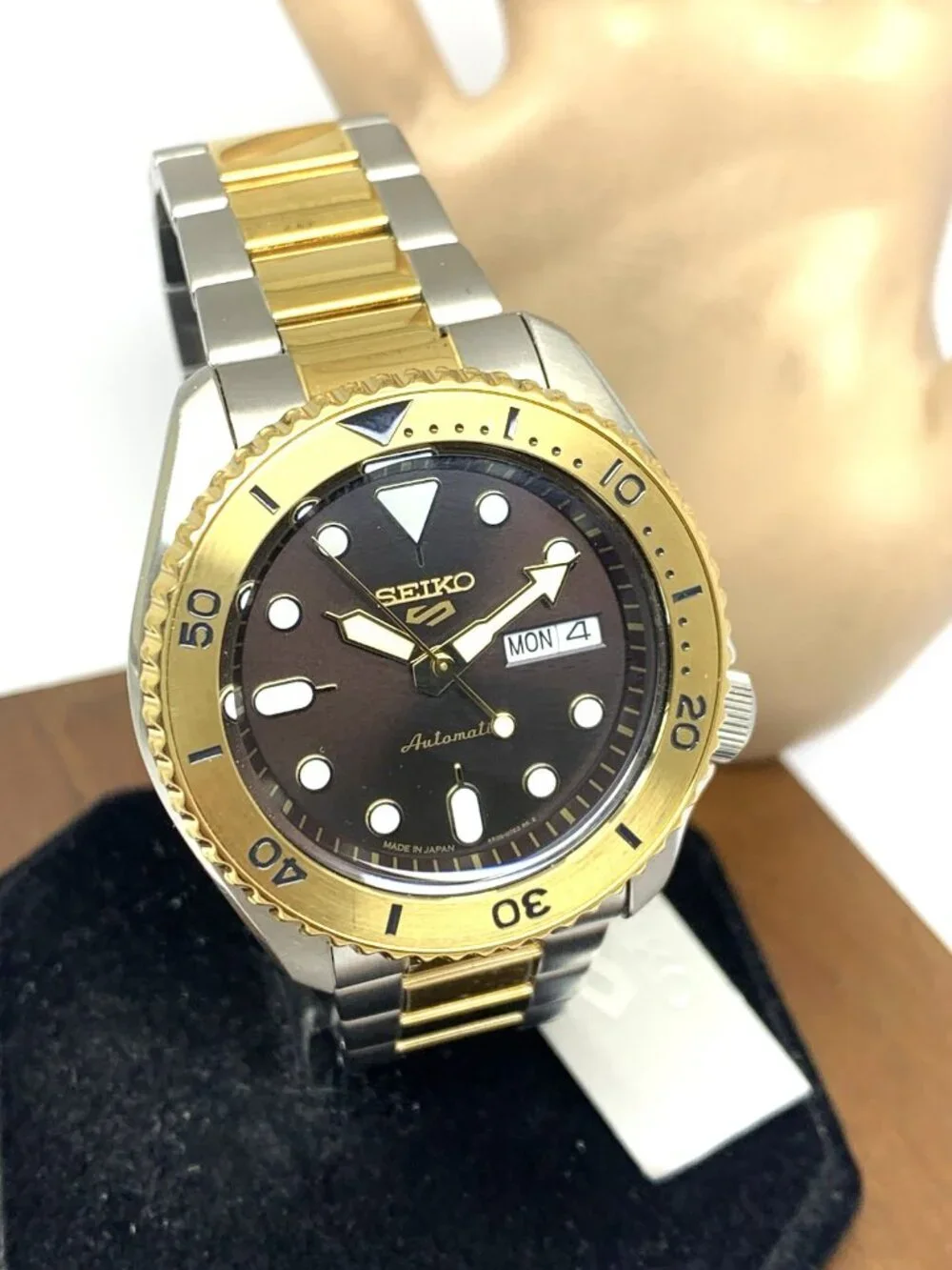 Seiko 5 Sports Men's Watch SRPK24 Automatic Brown Dial Two Tone Steel 42.5mm
